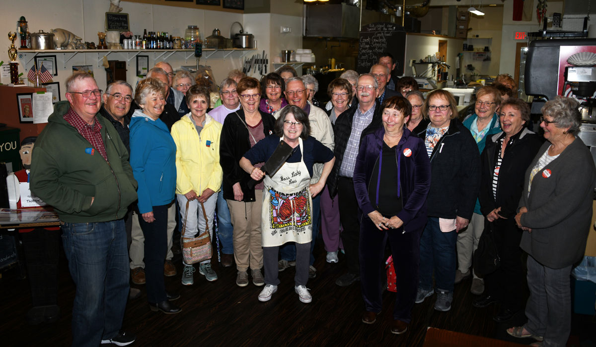 059 The Fun Club poses with Lou, the owner and cook, at the Czech Meat Market Cafe.JPG